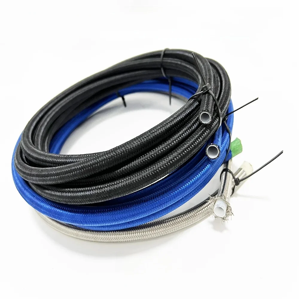 AN4 AN6 AN8 AN10 AN12 AN16 AN20 Uniwersalny wąż paliwowy Nylon Stal nierdzewna Pleciony wewnętrzny TPFE Guma Niebieski/Czarny/Srebrny Kompletny — zdjęcie 2