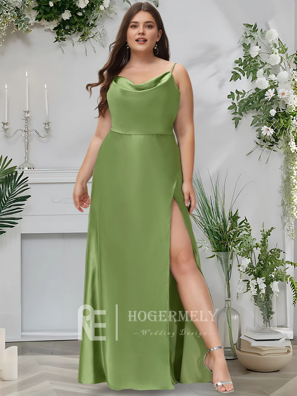 A Basil 2025 Gaun Pengiring Pengantin Satin Panjang Lantai A-Line Tali Spaghetti Kerudung Elegan Gaun Koktail Tamu Pesta Pernikahan ​