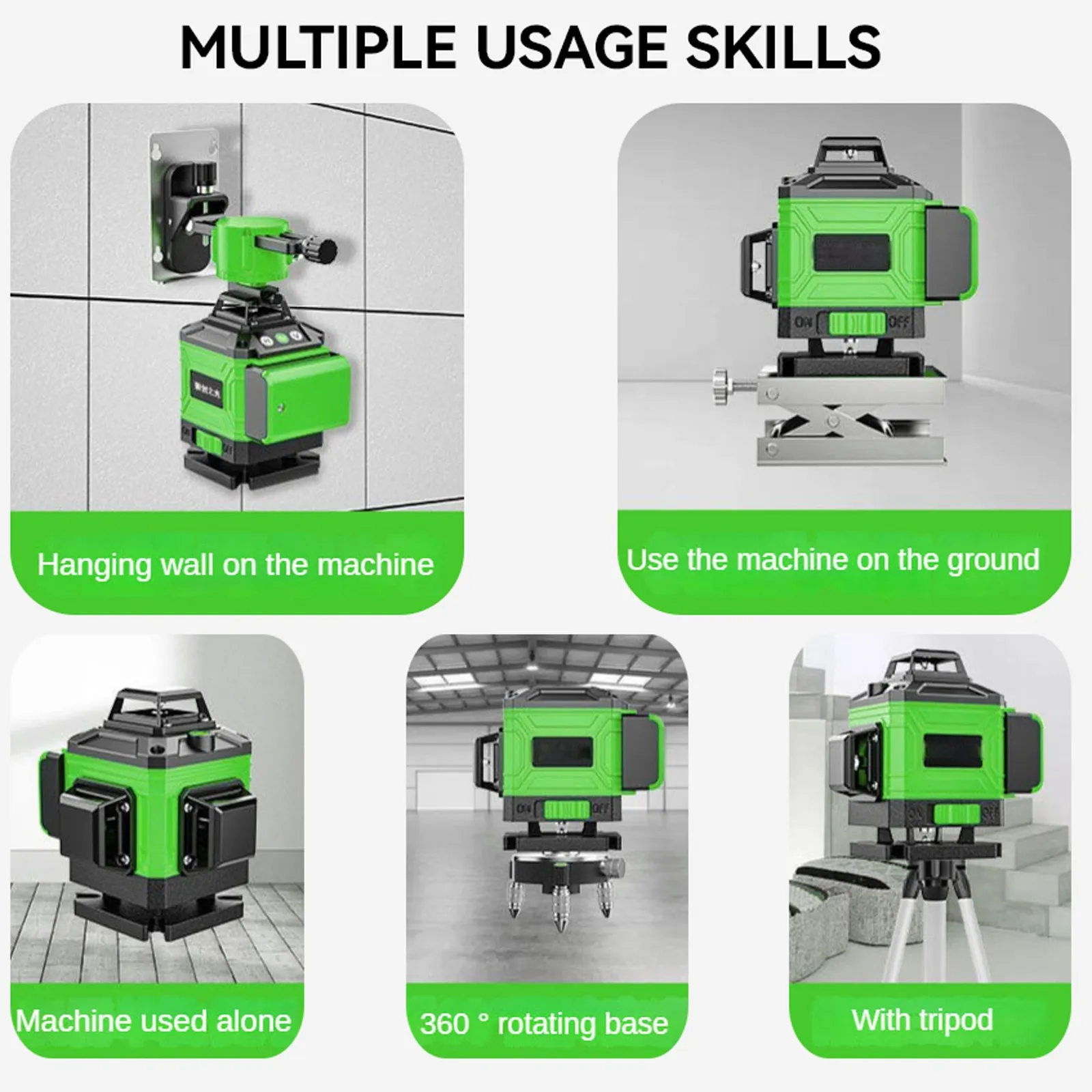 Laser Level 4D 16 Line 360 Horizontal And Vertical Self Leveling Green Beam Laser Level with 1 PCS Lithium Rechargeable Battery