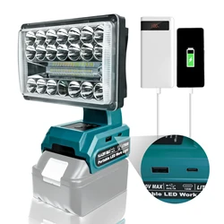 Lampe de travail LED pour Makita, batterie Eddie ion, lampe de poche, éclairage de secours extérieur, port USB Type-C, 28W, 2000LM, 14.4-20V