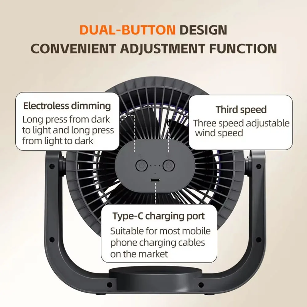 USB Rechargeable Portable Fan 2000mAh Camping Outdoor Cordless Fans Mini Desk Air Circulator Fan Travel Personal Cooling Fan view 4
