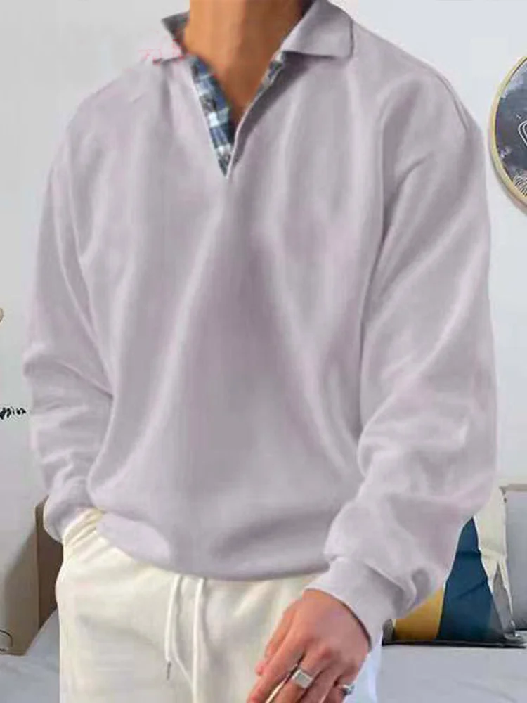 Uomo Solid Simple felpe Fashion Splicing risvolto Pullover felpa con cappuccio Casual England Style Button Design Polo a maniche lunghe