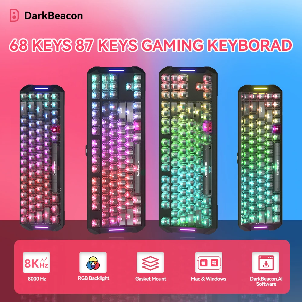 DarkBeacon Wired Silent Mechanical Keyboard 68/87 Key Compact LED RGB Hall Effect Magnetic Switch Keyboards for PC Gaming Typing
