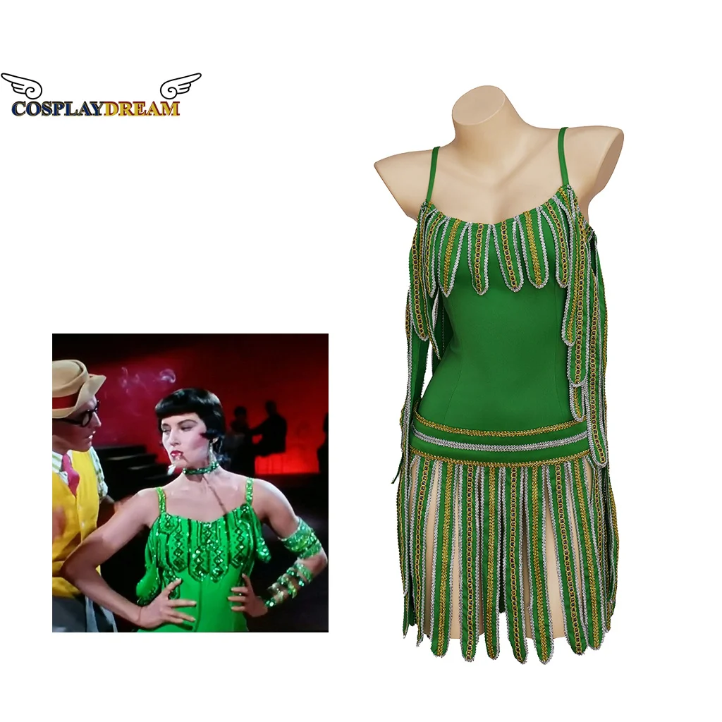 

Cyd Charisse Cosplay Green Dance Dress Singing in the rain Cosplay Costume Sexy Suspender Dress Women Halloween Party Costume