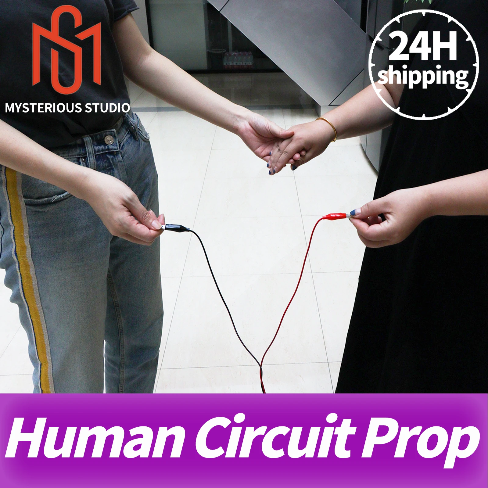 

Human Circuit Prop Real Life Escape Room Game Hold Hands to Open 12V Magnet Lock in Chamber Room