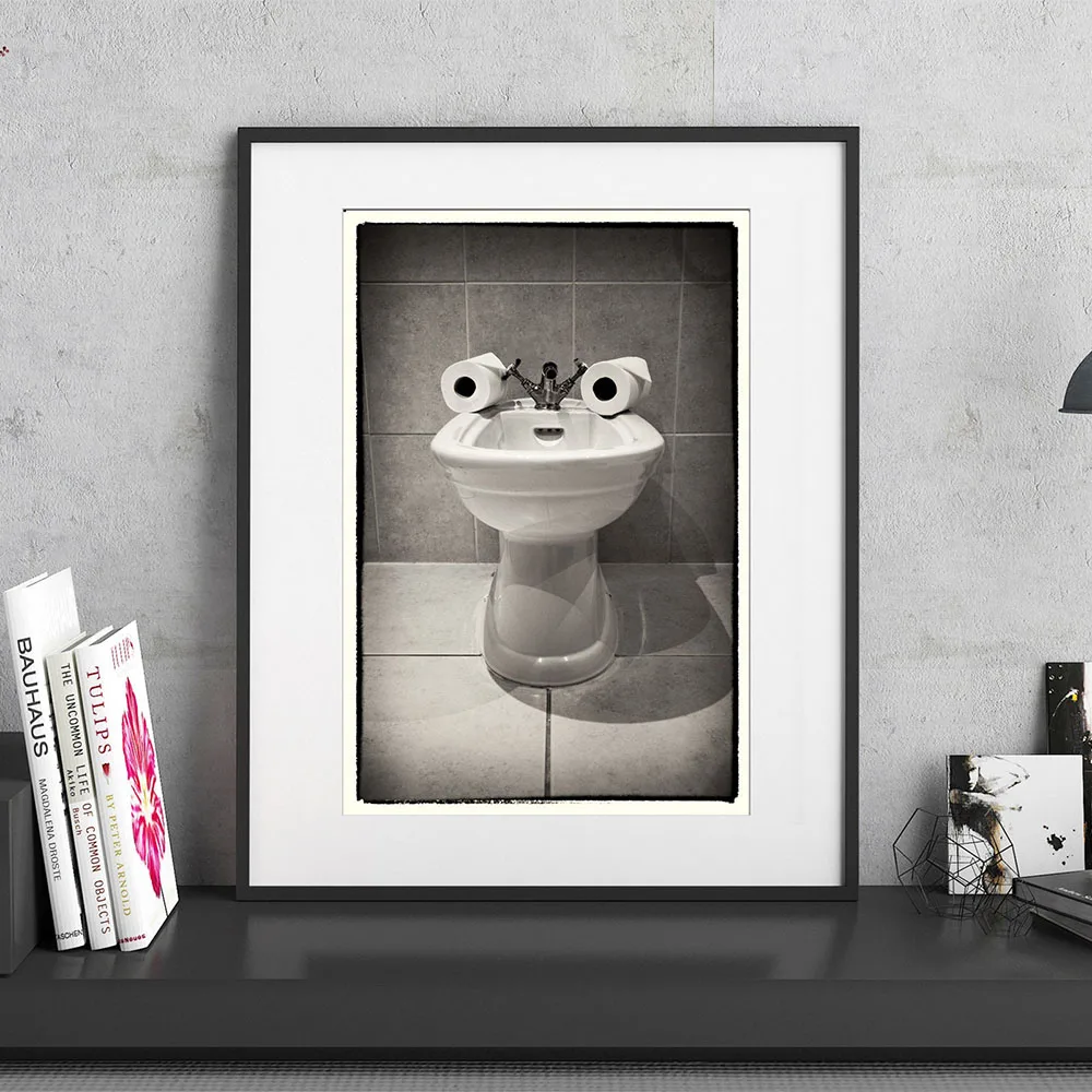 Funny Bathroom Prints Toilet Humour Paper Picture Bathroom Home Decor Black White Retro Toilet Photo Wall Art Canvas Painting