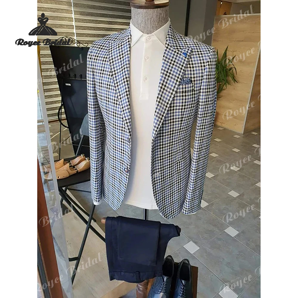 Notch Lapel Two Piece Single Breasted  Men's Suit Wedding 2026 Plaid Formal Prom Business Suit costume homme mariage