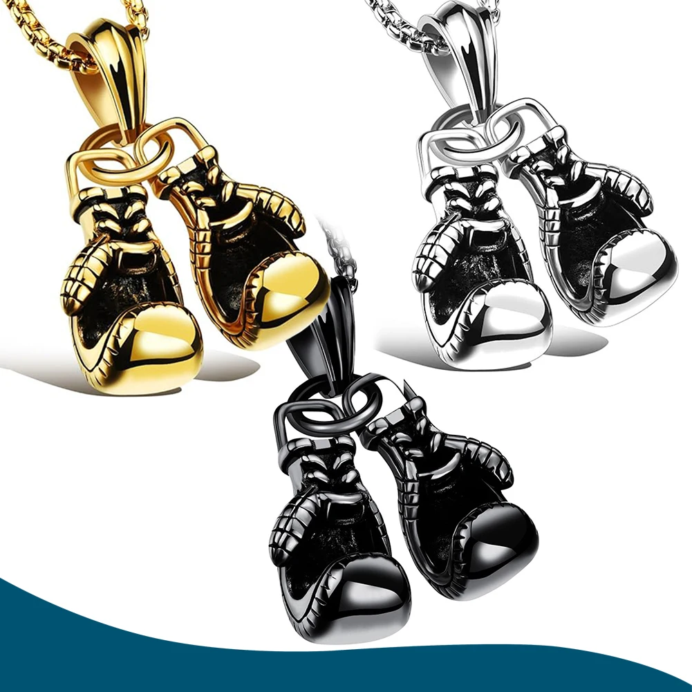

Men's Stainless Steel Boxing Glove Pendant Necklace - Silver, Black, Gold - 59cm Box Chain - Gift for Him - Sports Jewelry