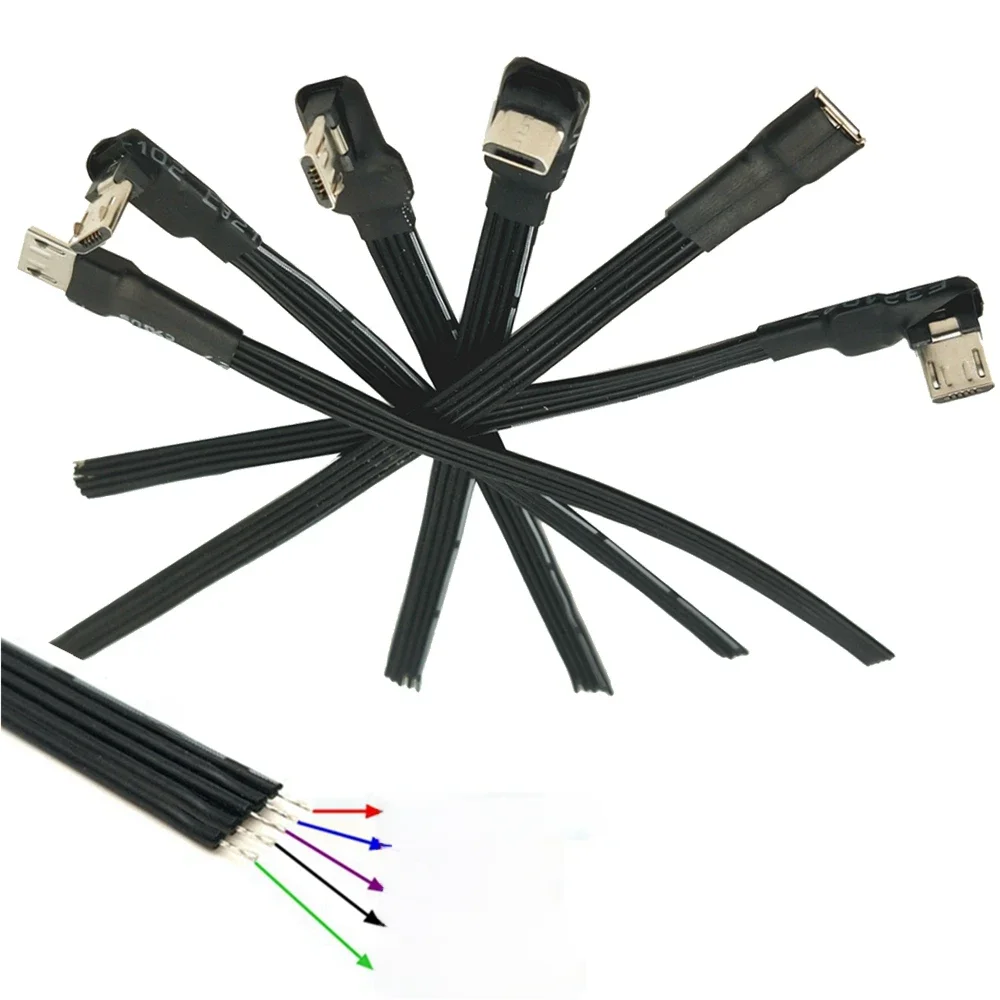 2-częściowe złącze Micro USB do samodzielnego montażu, typ lutowany, wtyk żeński z kablem 5P/4P do przewodów płaskich, czarne, 5 cm, 10 cm, 20 cm, 30 cm, 50 cm, 100 cm — zdjęcie 2
