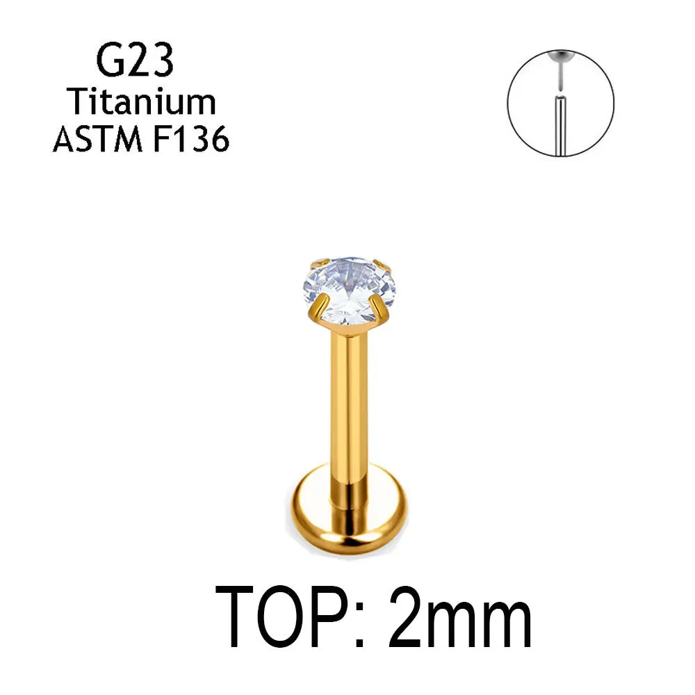 Kenbao 10 шт. CZ серьги с плоской задней частью G23 Titanium De Titanio без резьбы Tragus Labret хрящ губ оптовая продажа пирсинг