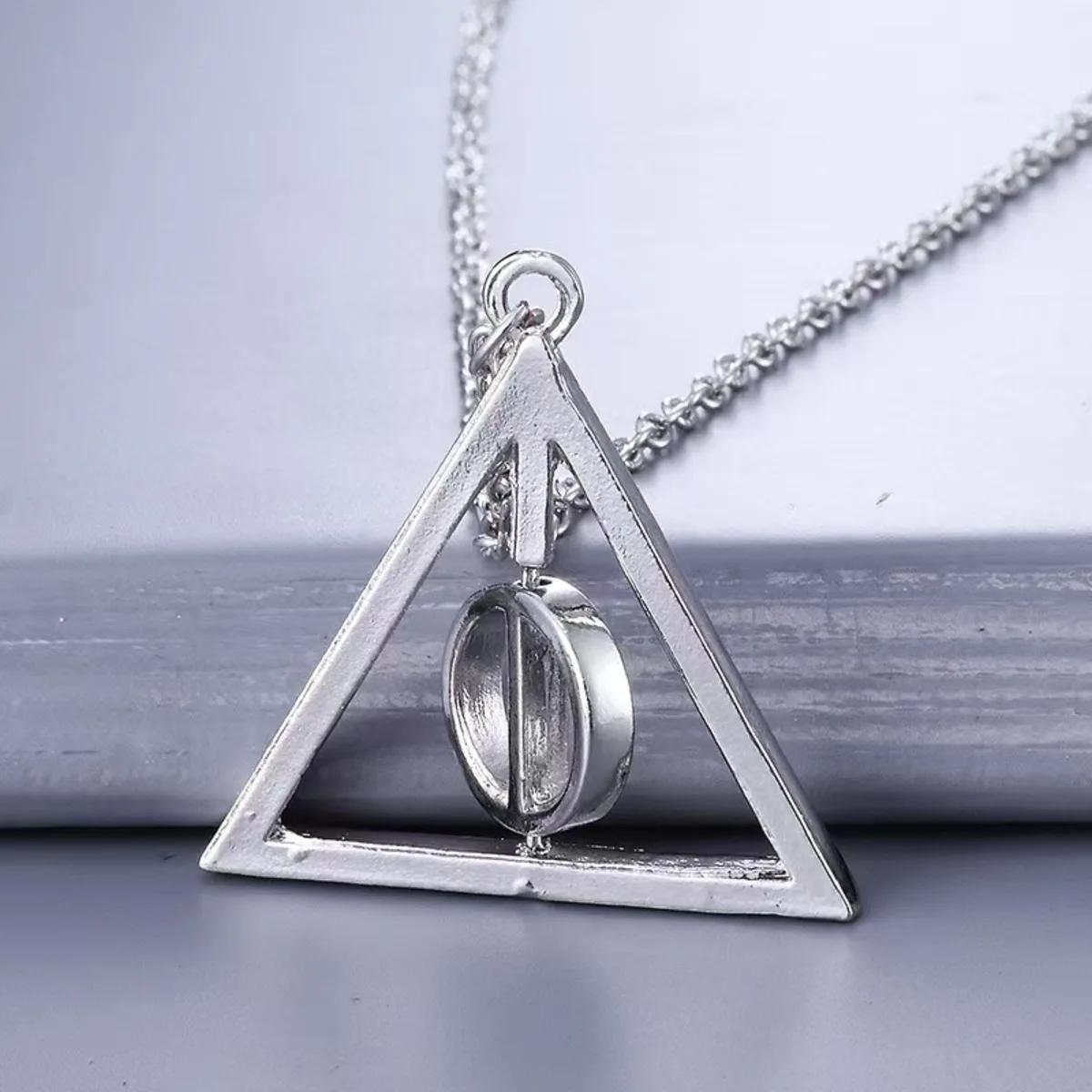 Fashion New Deathly Hallows Magic Triangle Rotatable Necklace Golden Swivel Necklace Pendant Movie Necklace Jewelry image 3
