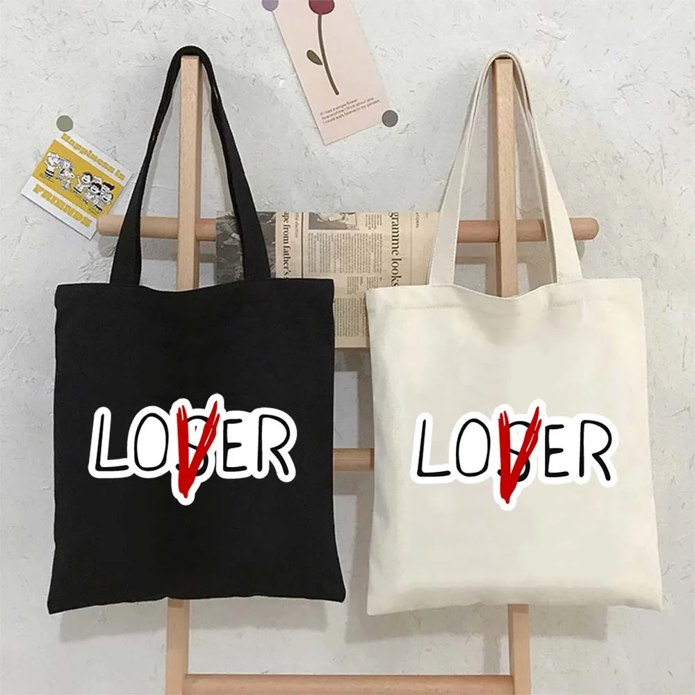 Lover Not Loser Shoulder Bags Inscriptions Phrases Lettering Quote Tote Bag Women Shopping Bag Large Reusable Handbags