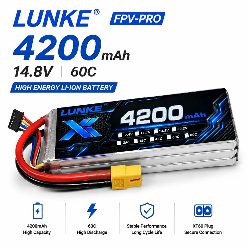 4S 14.8V 4200mAh LiPo Battery XT60 Plug High Discharge Battery Pack for FPV Drone RC Airplane UAV