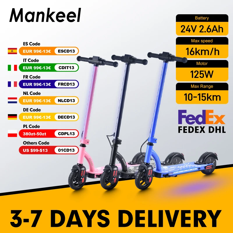 Mankeel E6 Pro E Scooter pour enfants 24V/2.6Ah batterie 125W moteur Max 16 km/h 6 pouces pneus RGB lumière pliant Scooter électrique