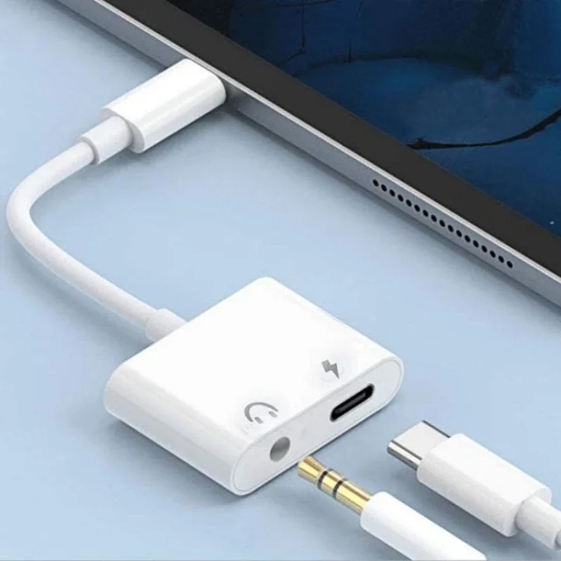 Adaptador USB C com áudio Aux e USB-C carregador, compatível com iPad Pro 12.9, Google Pixel 4,
