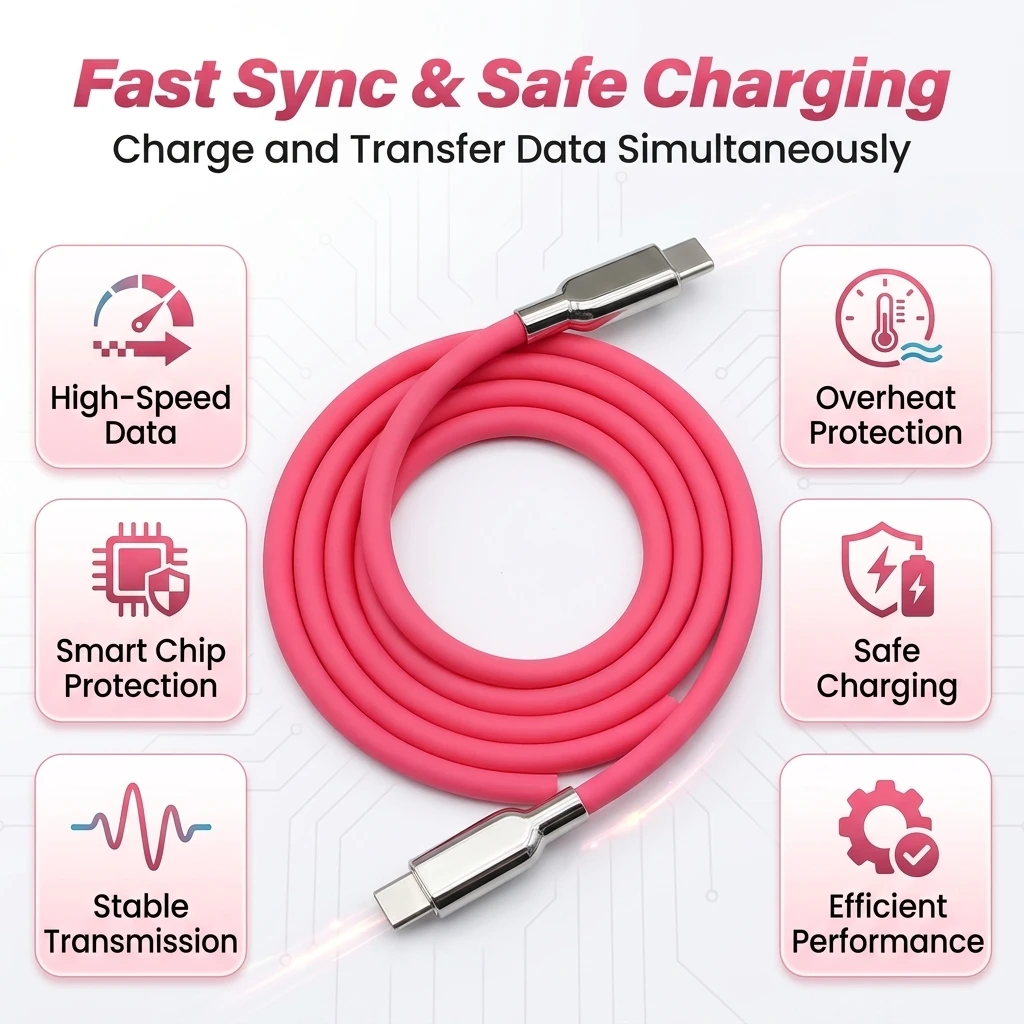 240W USB C to USB C Cable PD Fast Charging Liquid Silicone Soft Charger Cord for iPhone 17 16 15 Pro Max MacBook Samsung Xiaomi