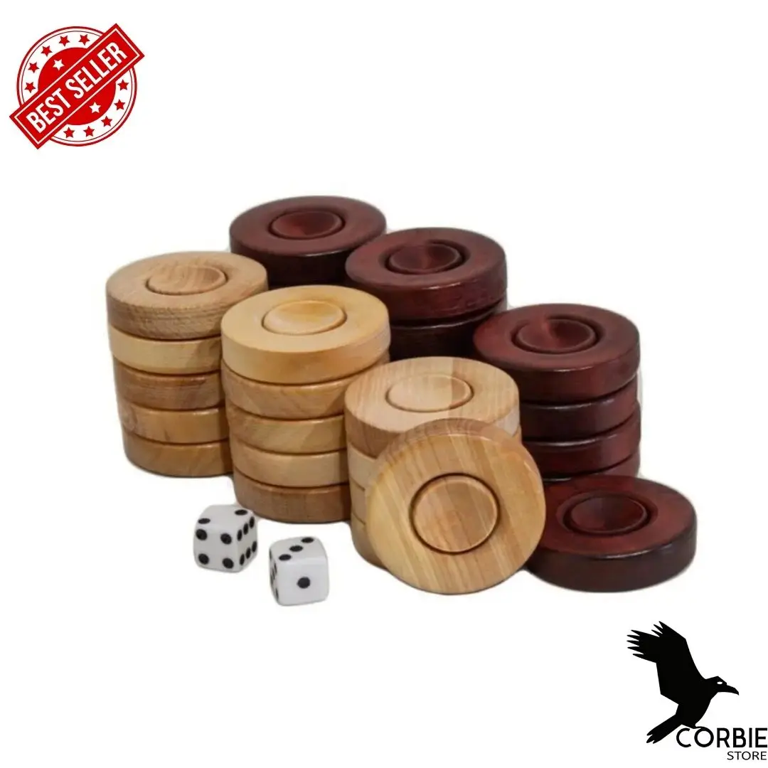 Wooden Backgammon Pieces Handmade Boxwood Natural Wood Backgammon Checkers and Dice Different Size Options