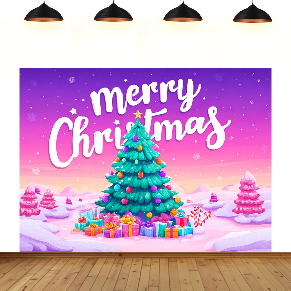 

cute Christmas Theme background child baby colorful cartoon Christmas tree festival room decoration photography backdrop