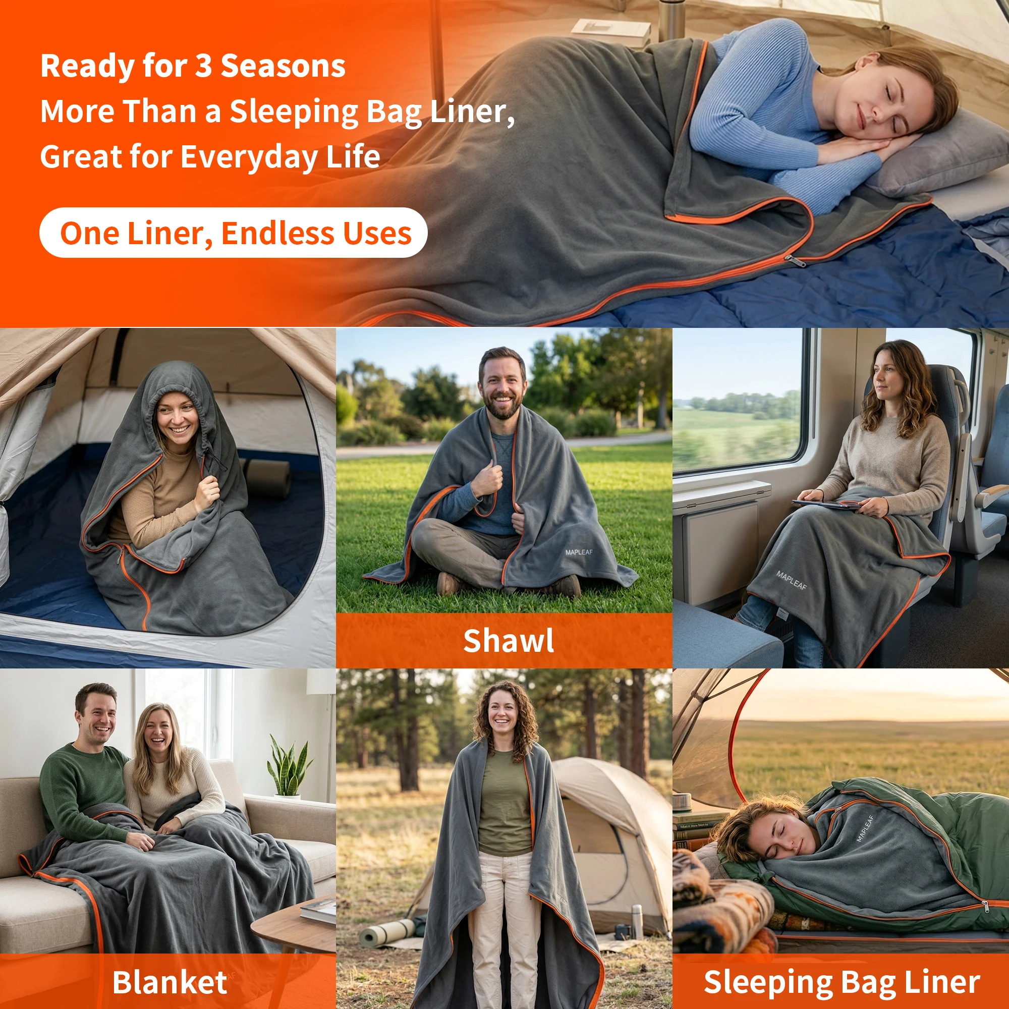 MAPLEAF Fleece-Schlafsack-Innenfutter, warmer Winter-Camping-Reise-Schlafsack, mit Reißverschluss, maschinenwaschbar, tragbar, leicht, für Erwachsene – Detail 8