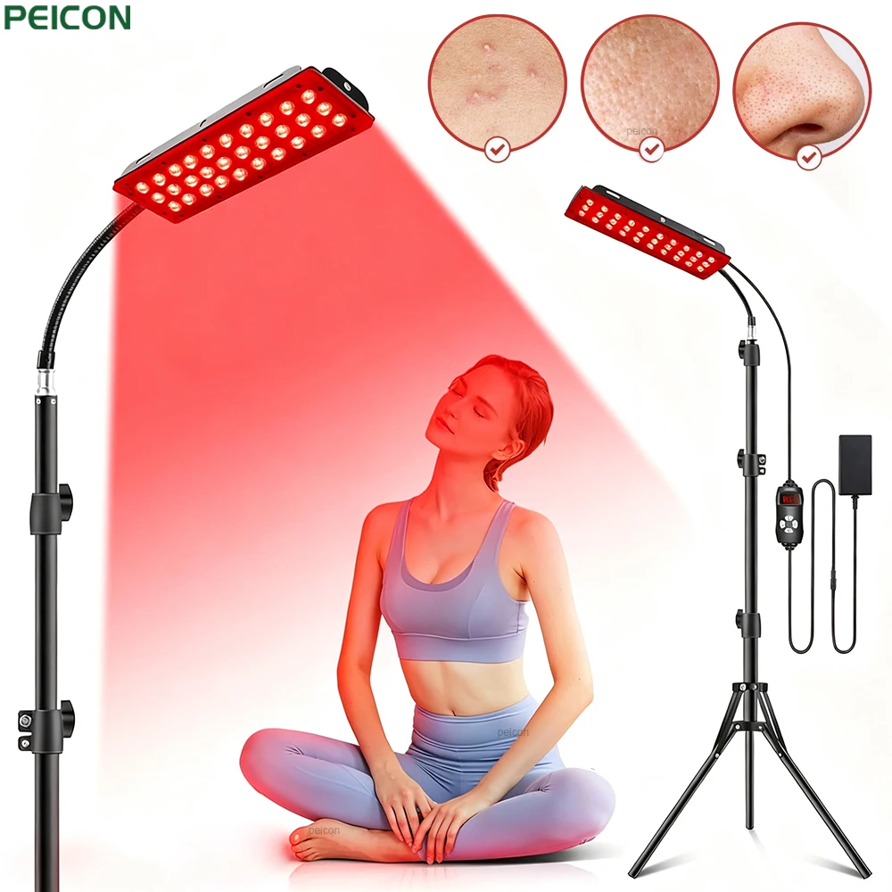 Lampada per terapia con luce rossa, pannello per terapia con luce a infrarossi a LED, con supporto, per la rigenerazione della pelle, dispositivo a infrarossi per uso domestico, per il trattamento