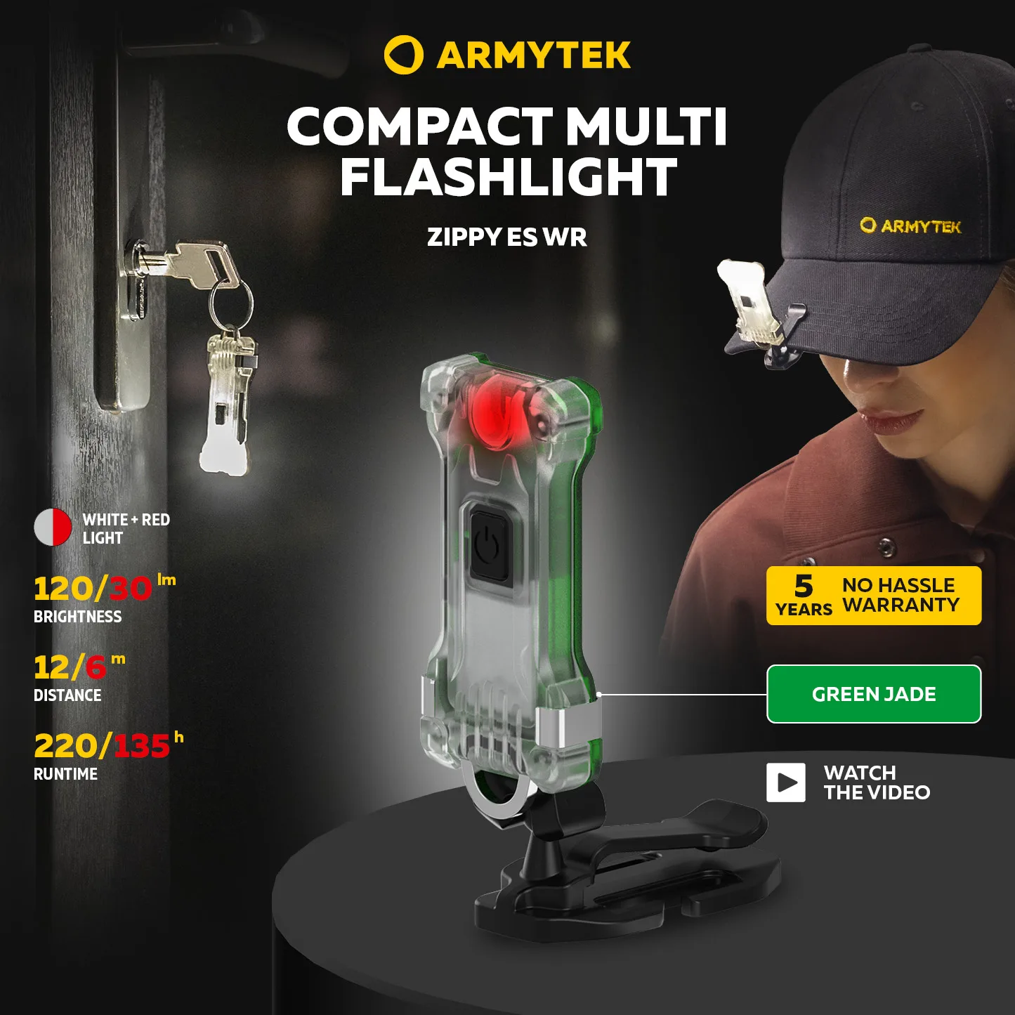 Armytek Zippy WR Extended Set Green (White and red light) 120 lm/30 lm LED Keychain Flashlight