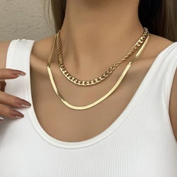 Punk Double Layered Cuba Chain Necklace Choker For Women Fashion Gold Color Thick Chain Clavicle Collar Party Jewelry For Neck