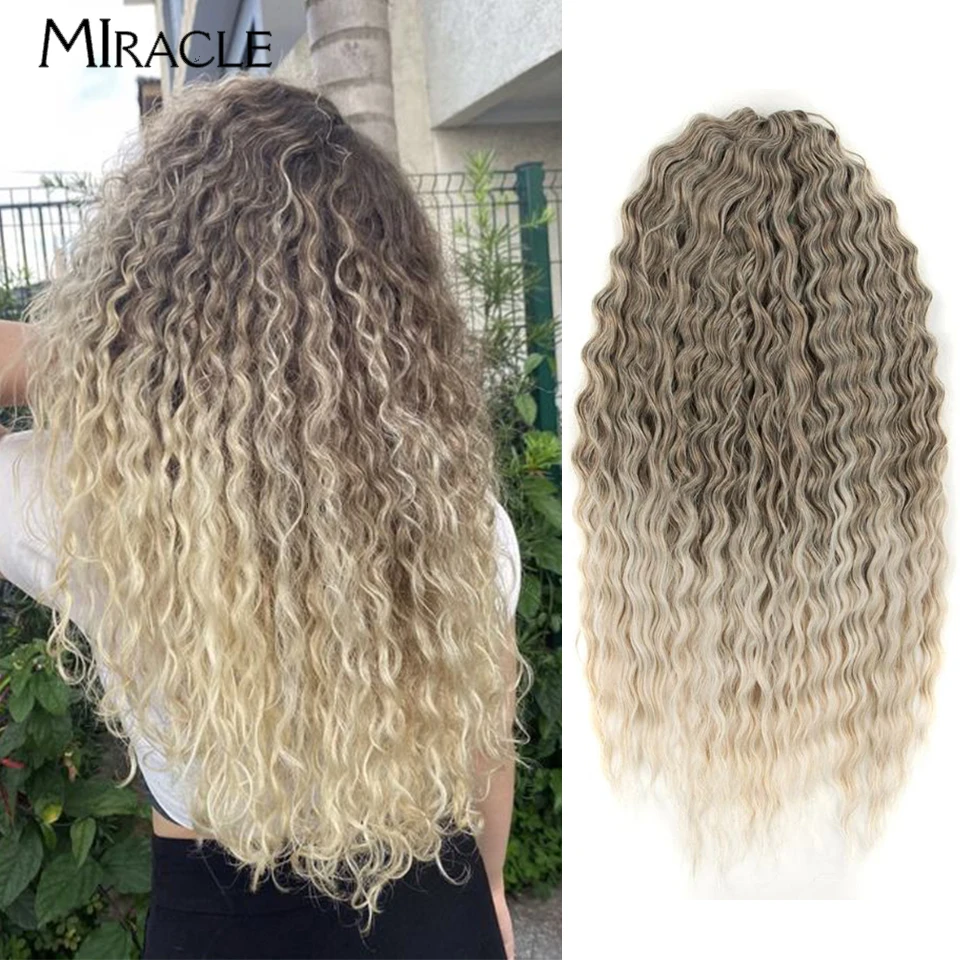 MIRACLE syntetyczne 22 cale 300g kręcone włókno szydełkowe dla kobiety Cosplay sztuczne włosy wysoka wytrzymałość kolorowy blond brązowy pomarańczowy