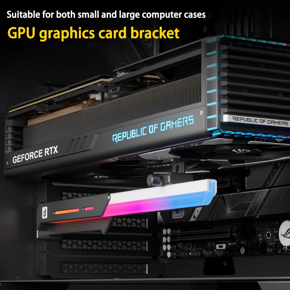 

ARGB GPU Support Bracket-5V 3-Pin Sync,Adjustable Titanium Alloy Graphics Card Sag Holder for PC Case-Black White-ARGB/Matte
