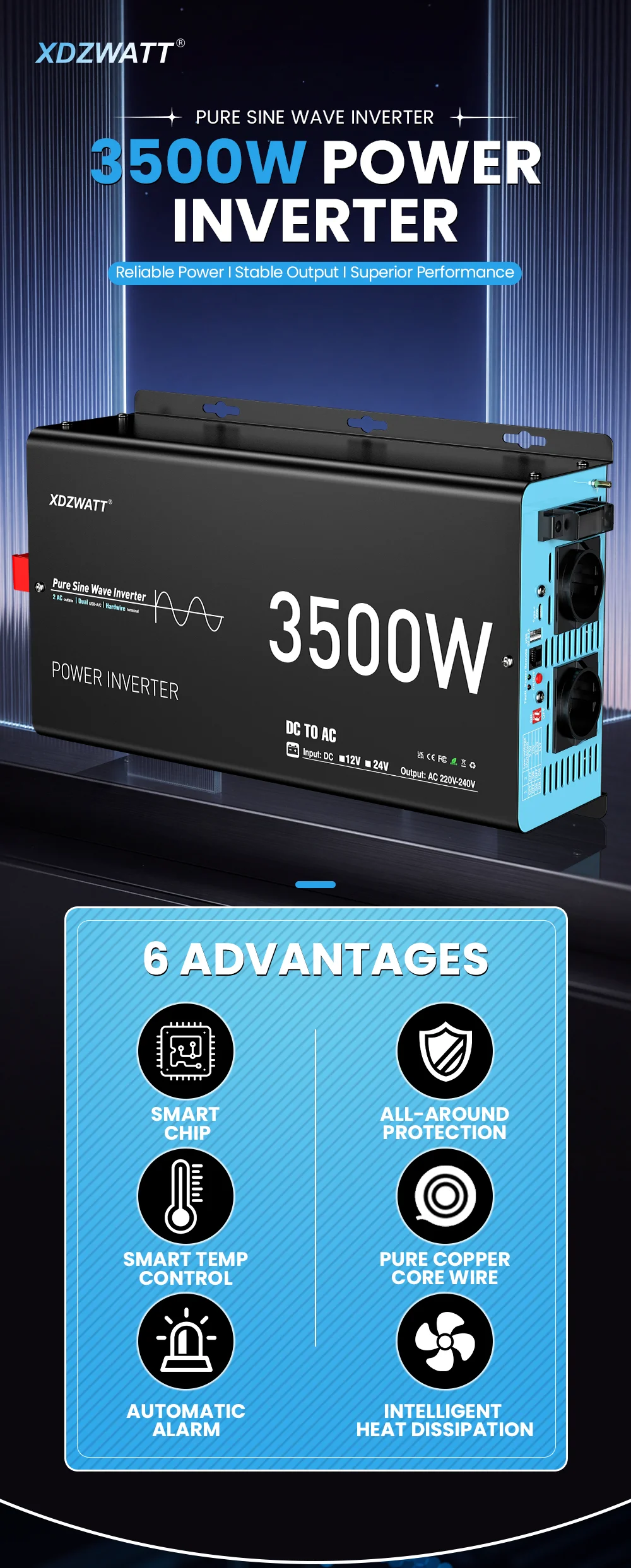Reiner Sinus-Wechselrichter DC 12V AC 230V 3500W Nennleistung 7000W Spitzenleistung LCD-Display Fernbedienung USB RV Auto-Konverter Camping – Detail 1