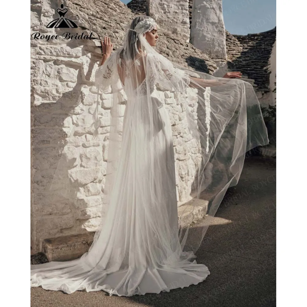 

Roycebridal Half Sleeves V-Neck Wedding Dress 2026 Stylish Open Back A-line Sweep Train Brides Gown Vestidos De Novia Customized