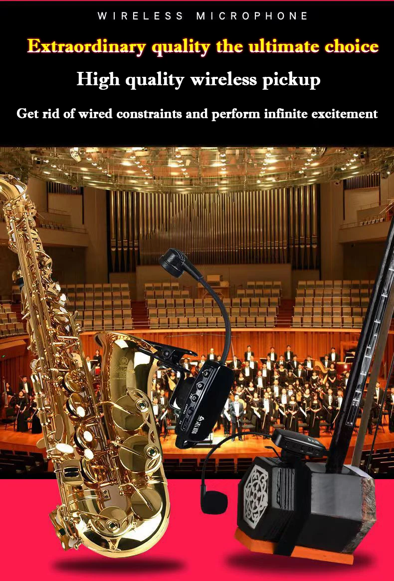 Wireless Microphone Suitable for Saxophone Trumpet/Trombone French Horn and Other Instruments Multiple Orchestral are Universal