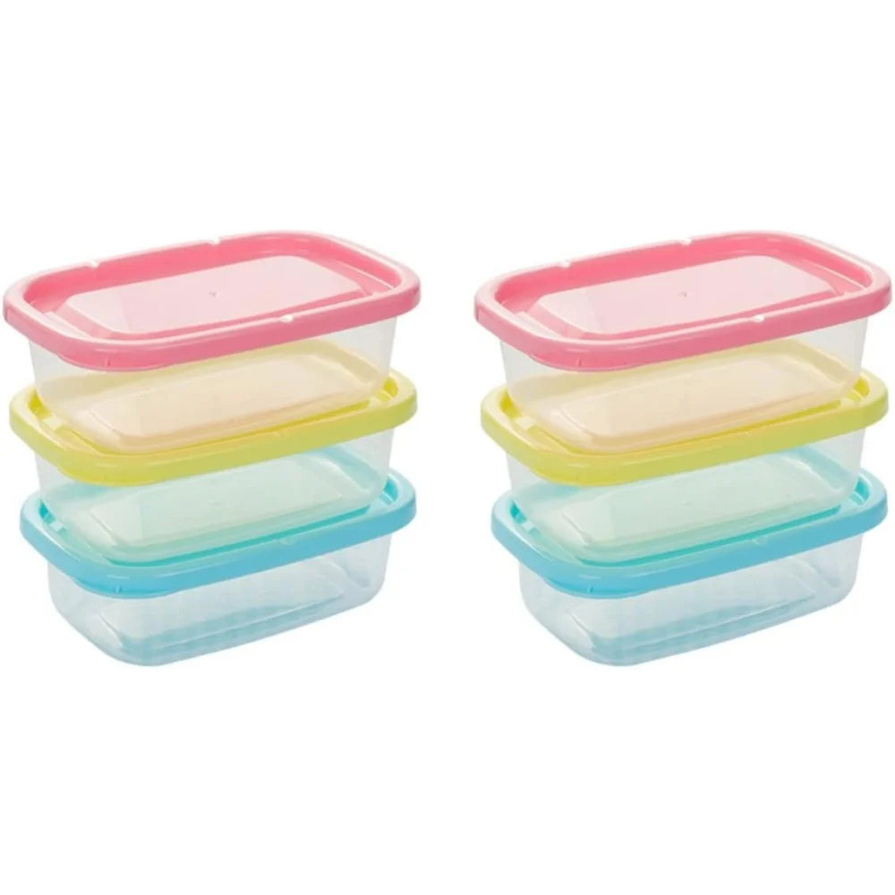 Six 709-milliliter Rectangular Plastic Food Containers with Colorful LIDS, Lunch Boxes, Suitable for Storing Fruits and Food