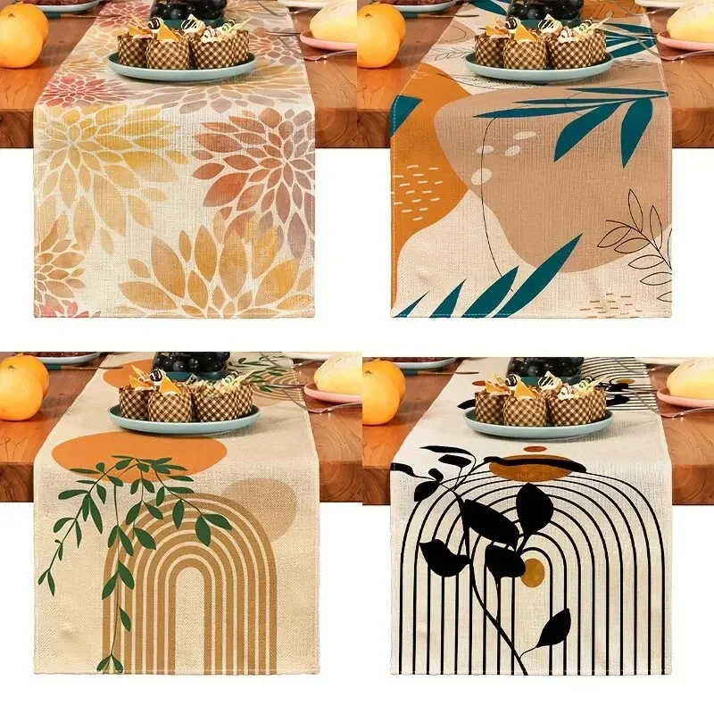 1pc Simple Plant Table Runner, BohemiaKitchen Dining Decoration, Linen Table Runner, Holiday Decorations.Room Decor