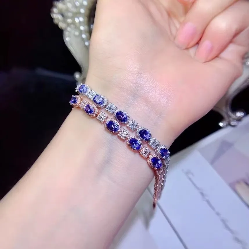 KJJEAXCMY Boutique Jewelry 925 Pure Silver Natural Gemstone Tanzanite Wedding Bracelet  Party Birthday Christmas Gift New Year