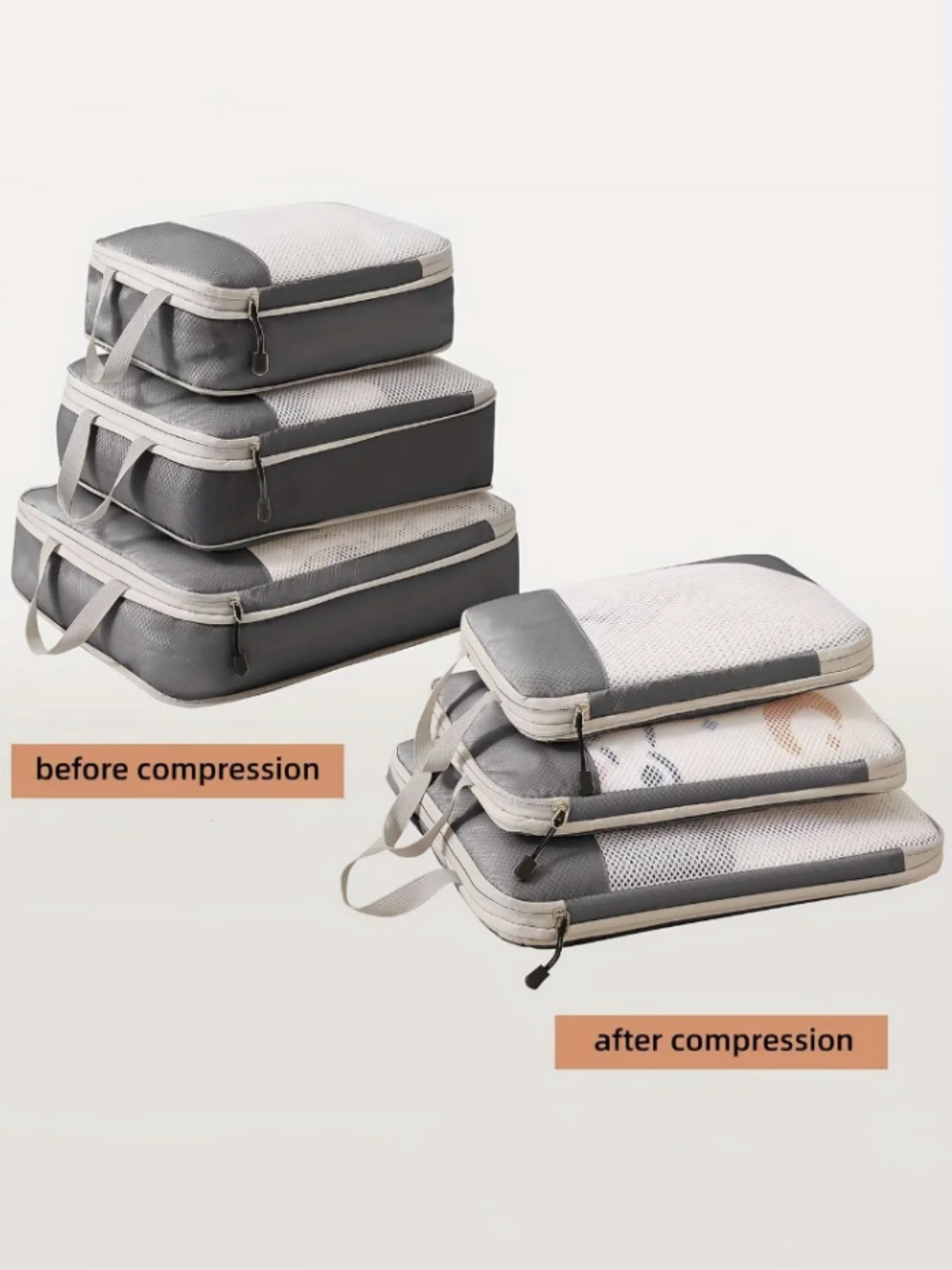 Set van 3 samendrukbare verpakkingen Reisopbergzakken Kubussen Waterdichte koffer Nylon Draagbaar met handtas Bagage-organizer