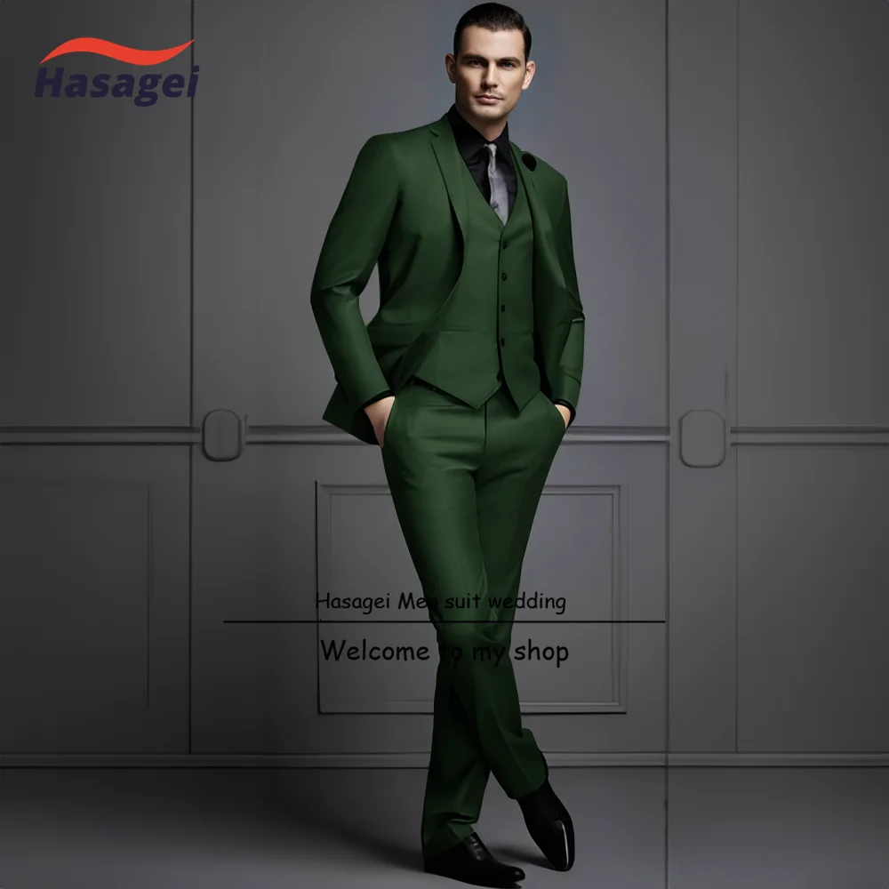 Traje elegante de tres piezas para hombre, esmoquin de novio de boda, chaqueta ajustada, pantalones, chaleco, traje Formal de fiesta, color gris
