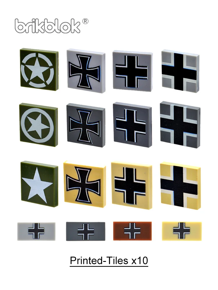 Custom Printed Tile Medal Building Blocks 2x2 US German Army Military Logo MOC Bricks Gifts Toys for Childrens