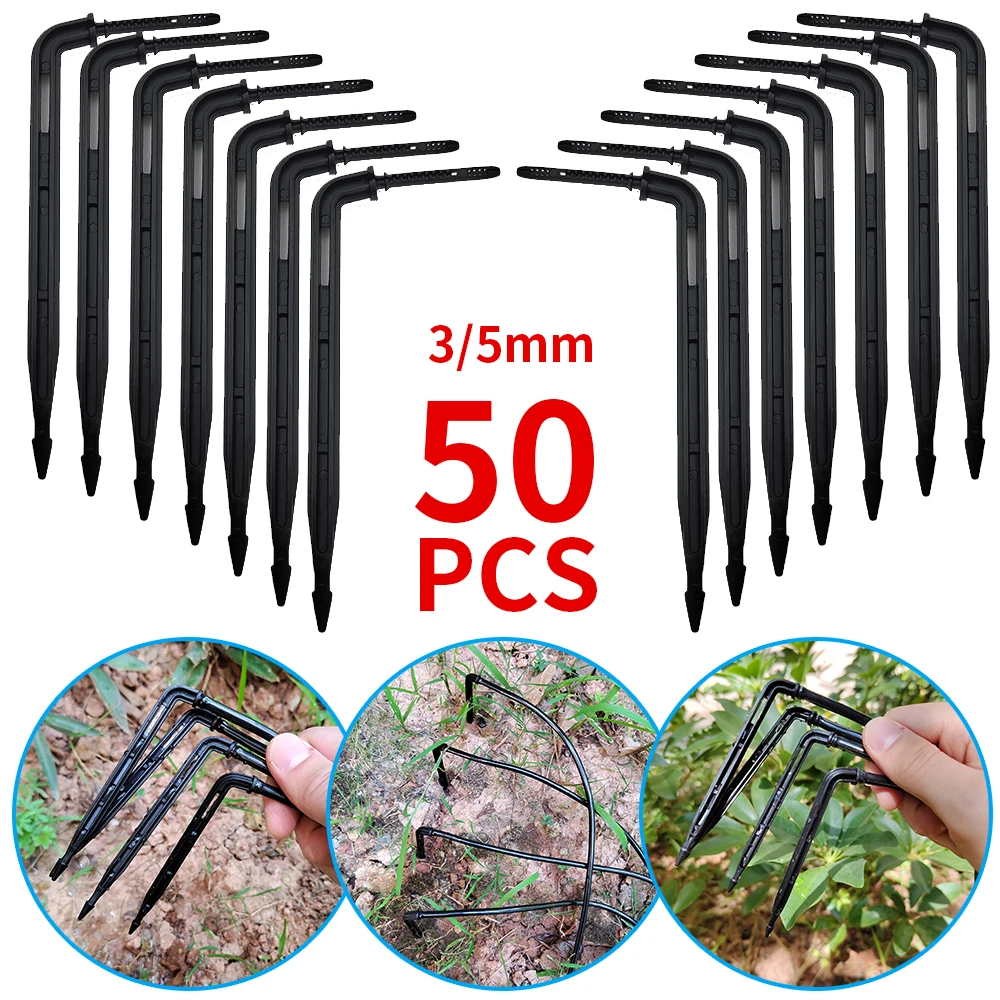 WUJIE 50PCS Bend Arrow Dripper Micro Drip Irrigation Kit Emitters for 3/5mm Hose Garden Watering Saving Micro Dripper Greenhouse