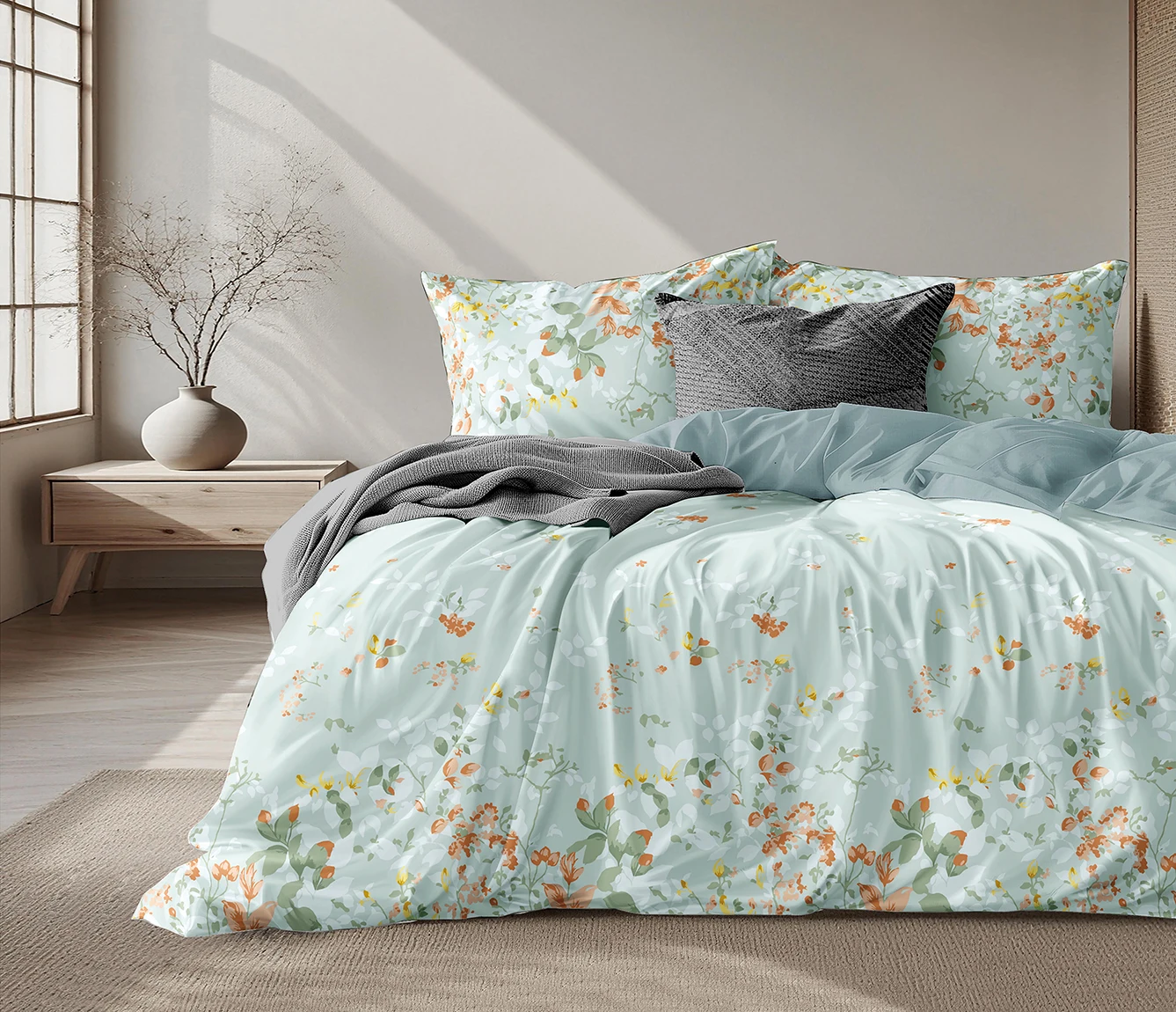 Beddengoed met bloemenpatroon, omkeerbare beddengoedset met rits, planten bedlinnen 135 x 200 200 x 200 met kussensloop 80x80 cm