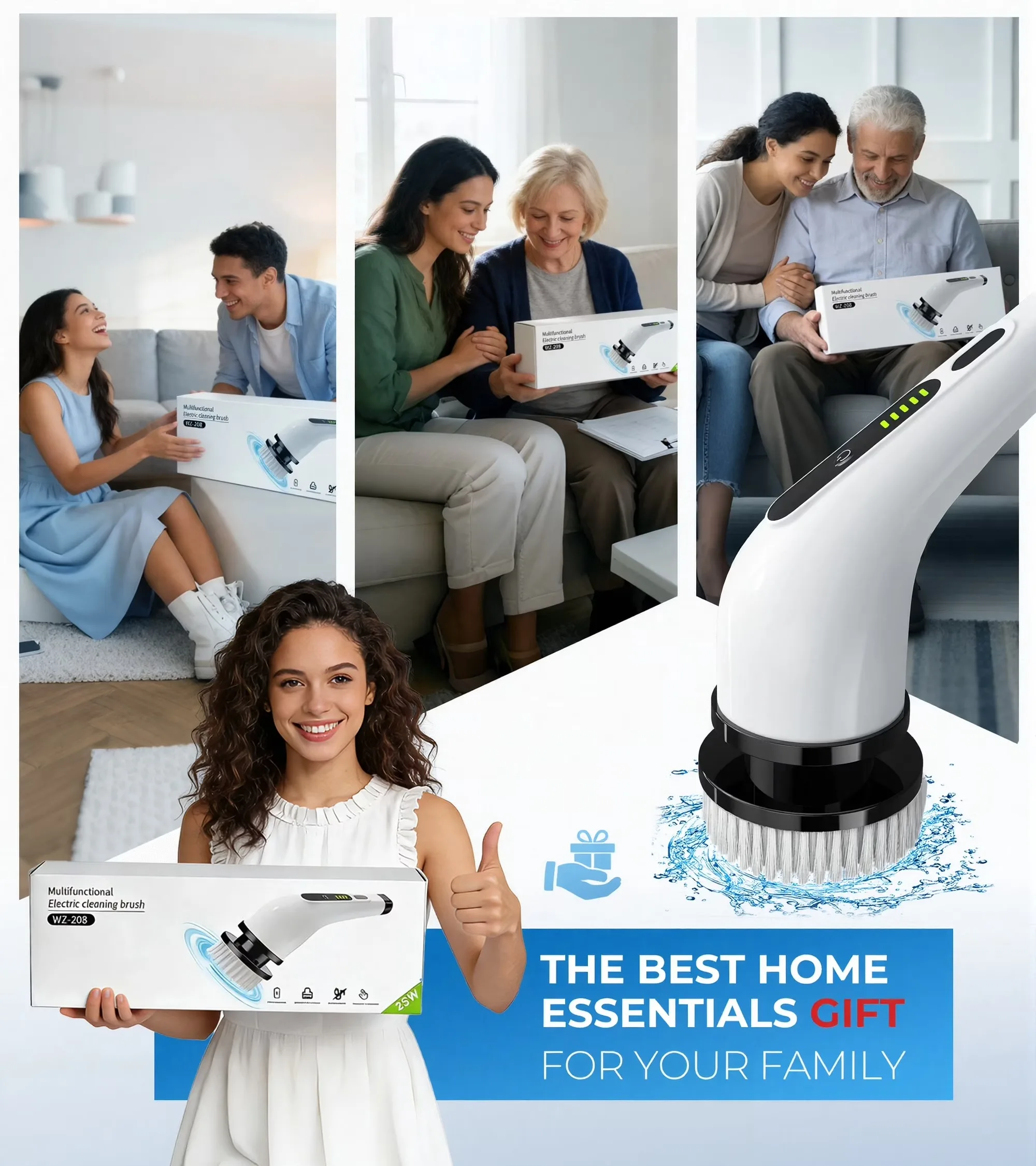 Cordless Electric Spin Scrubber Cleaning Brush, Multifunctional Bathroom & Kitchen Power Cleaner with Multiple Brush Heads