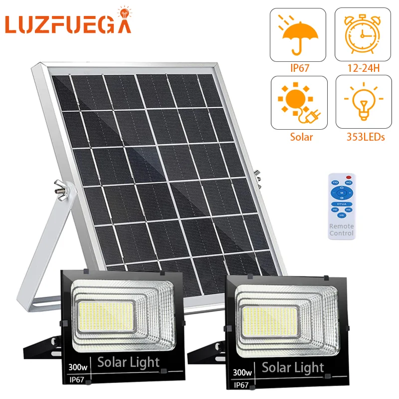 300W Solar Light IP67 Waterproof Outdoor Lighting Wall Floodlights Yard Garden Path Patio Street Lamps Swimming Pool Spotlight