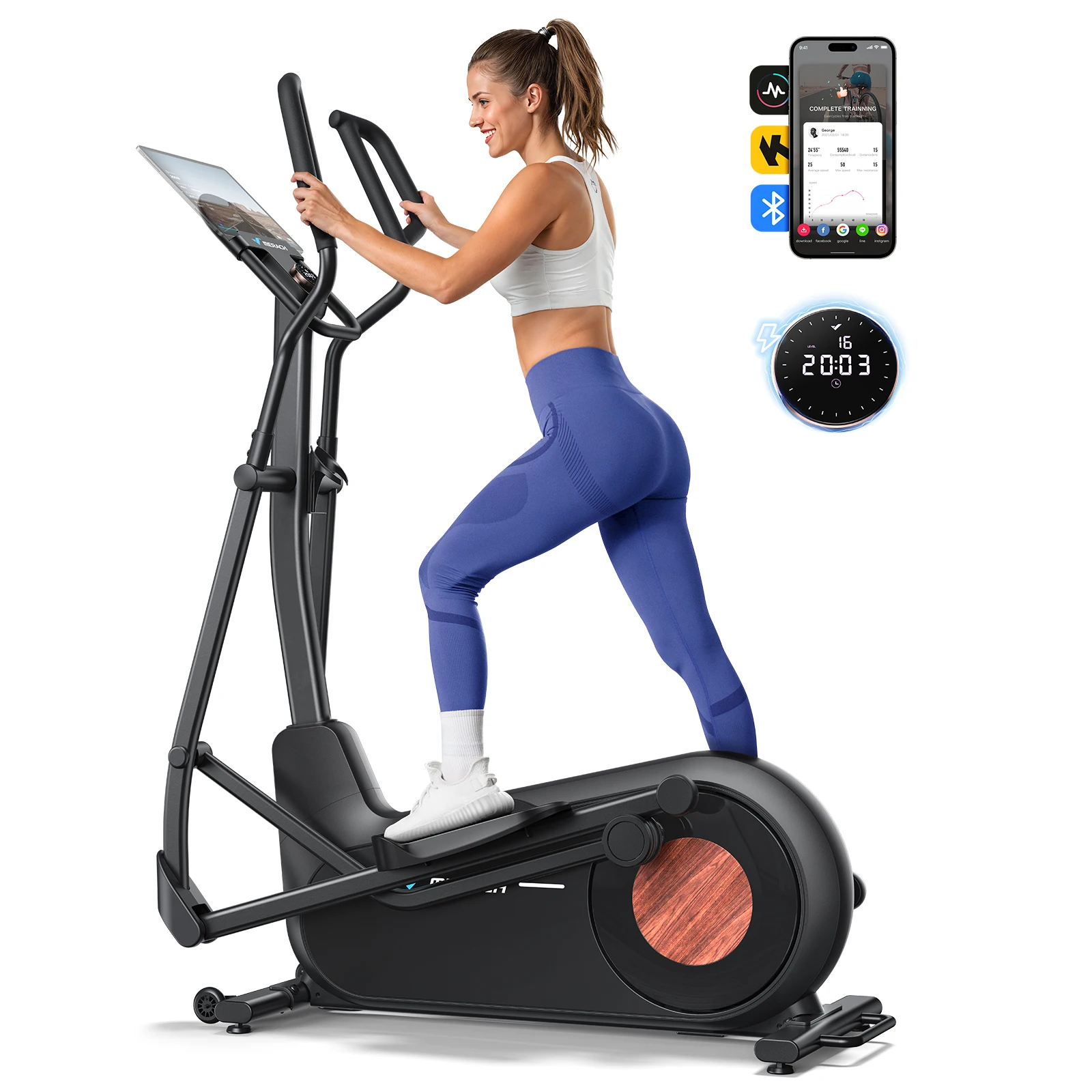 MERACH Long Stride Cross Trainer Self-generating Elliptical Machine Home Ultra-Quiet Magnetic Resistance System 18.5Inch Stride