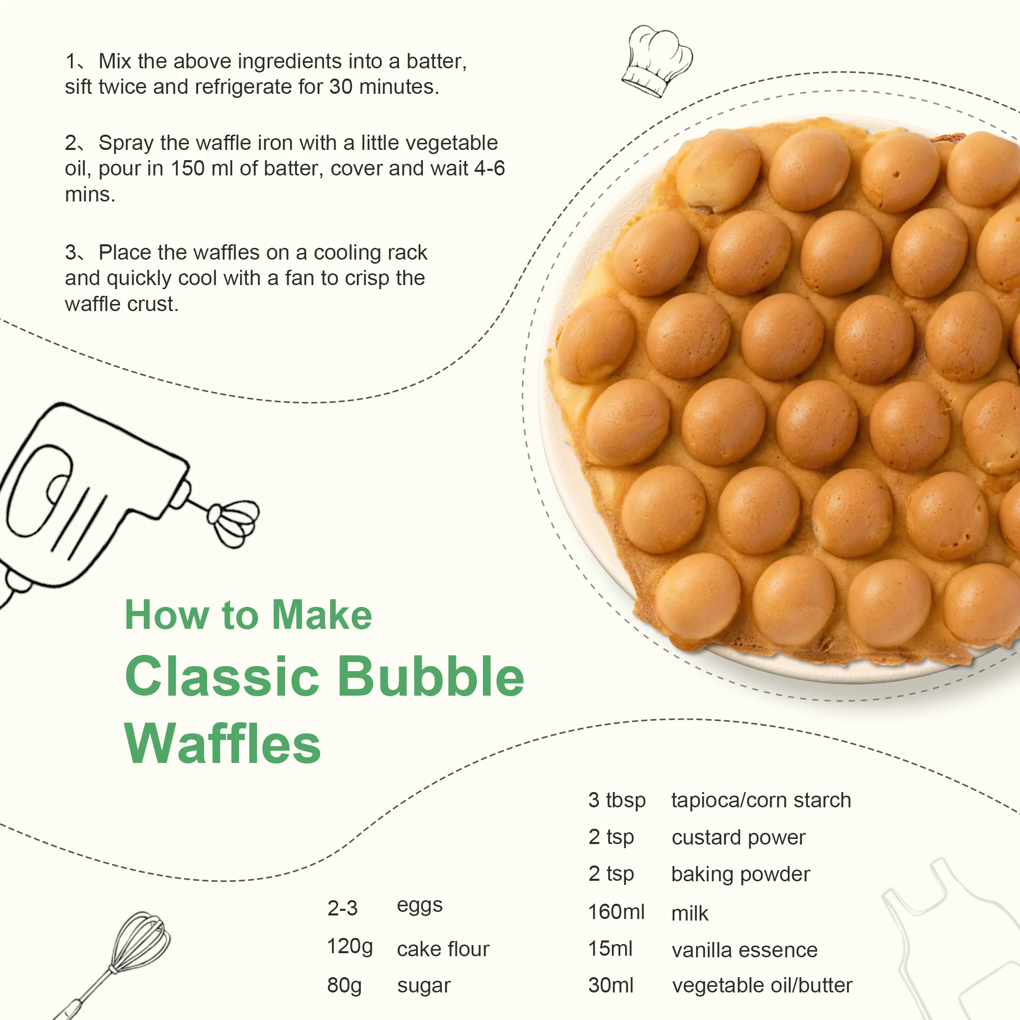 Waffle elettrico a bolle Efficiente macchina per waffle elettrica a bolle da 1000 W, piastra antiaderente da 7 pollici pronta sotto i 5 minuti