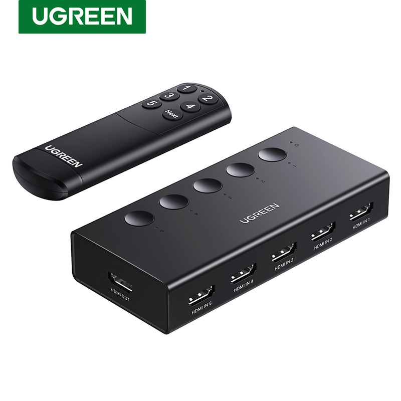  UGREEN HDMI Switch 5 in 1 Out 4K@60Hz, HDMI Splitter with Remote 5 Port HDMI Switcher Selector Support 3D CEC HDR HDCP2.2 PS5/4 