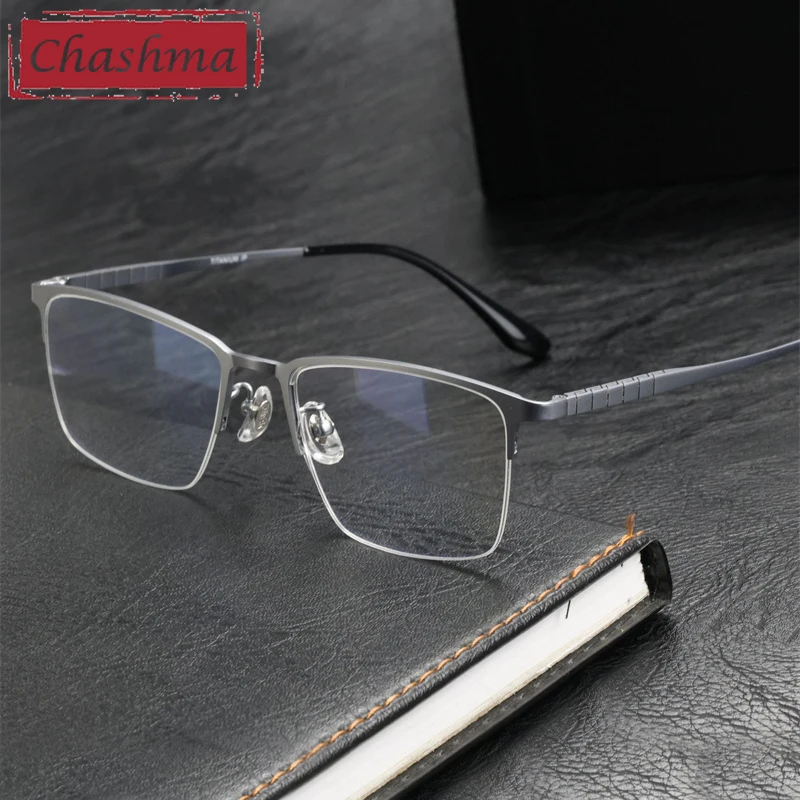 

Chashma Prescription Glasses Men Pure Titanium High Quality Ultra Light Half Eyewear Business Eyeglasses Frames for Recipe Lens