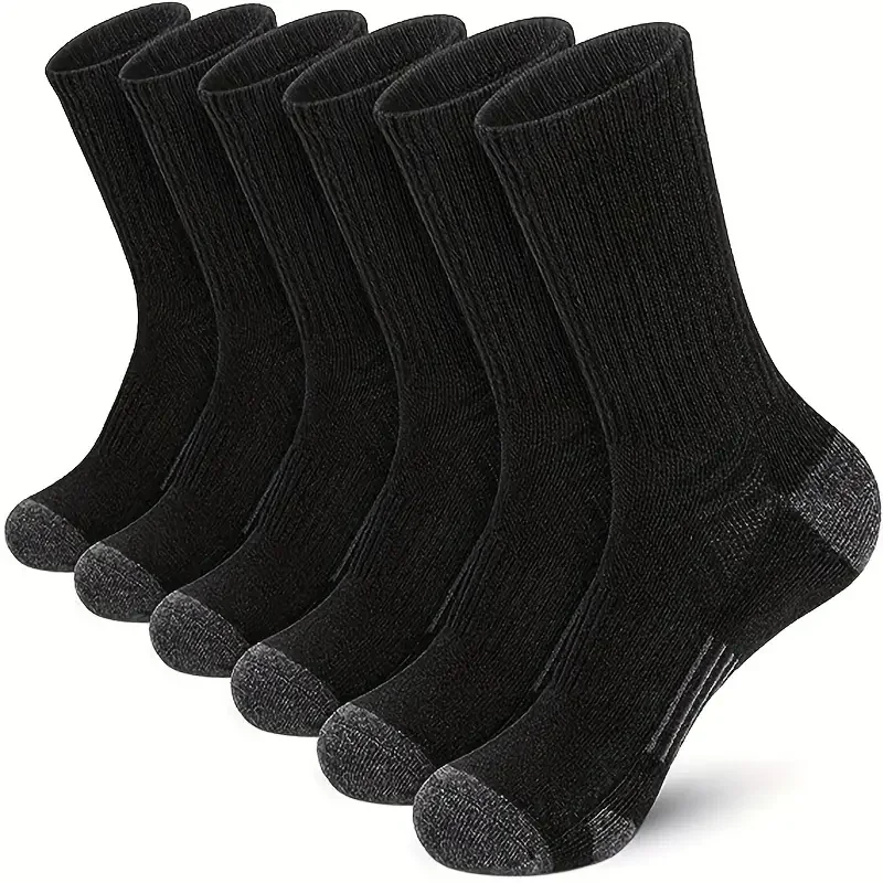 6 pairs Men's Solid Crew Socks - Comfy Breathable Thermal Socks for Winter & Autumn