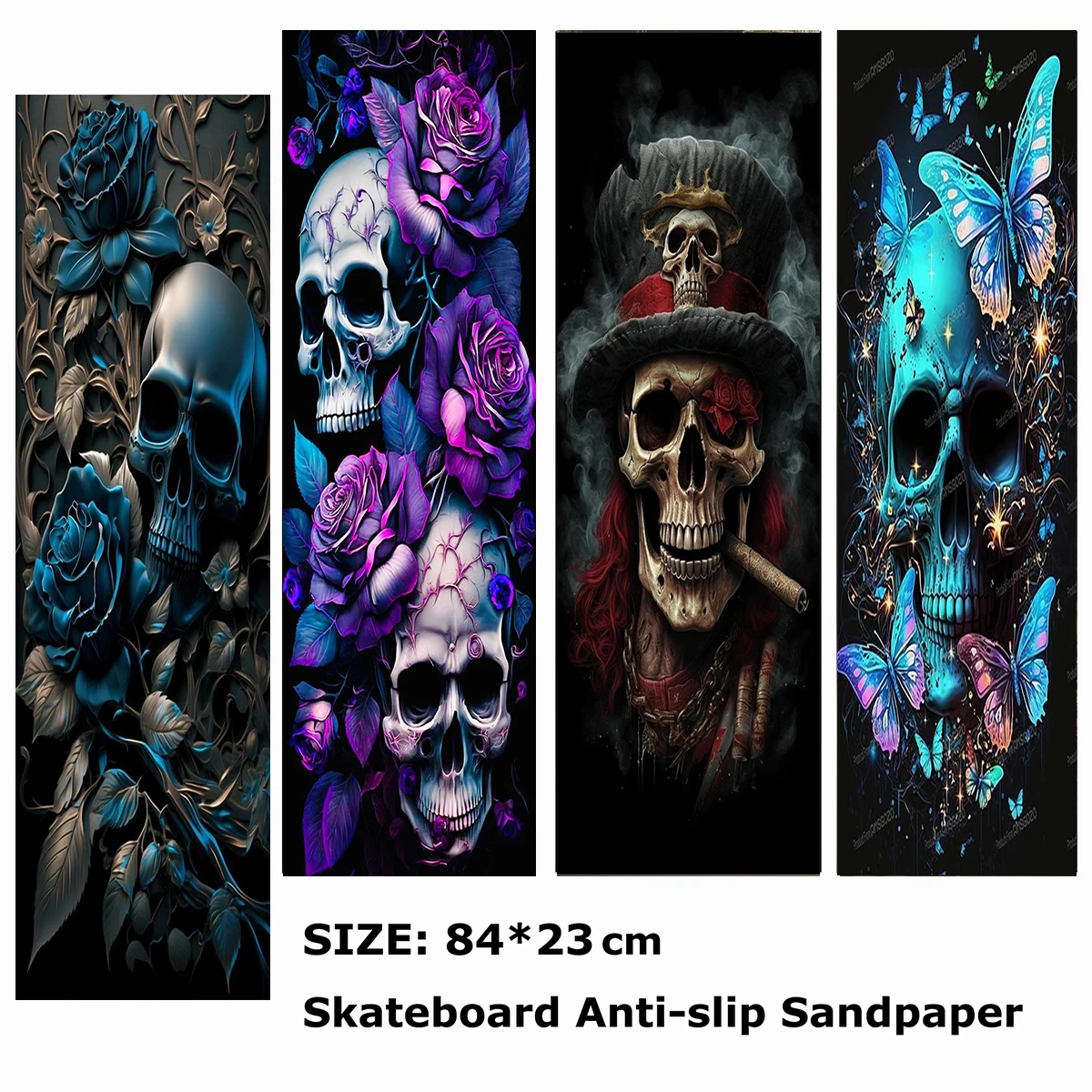 

Cool Skull Warrior Pattern Electric Scooter Anti-slip Sticker Sandpaper Skateboard Grip Tape Sheet 84*23cm