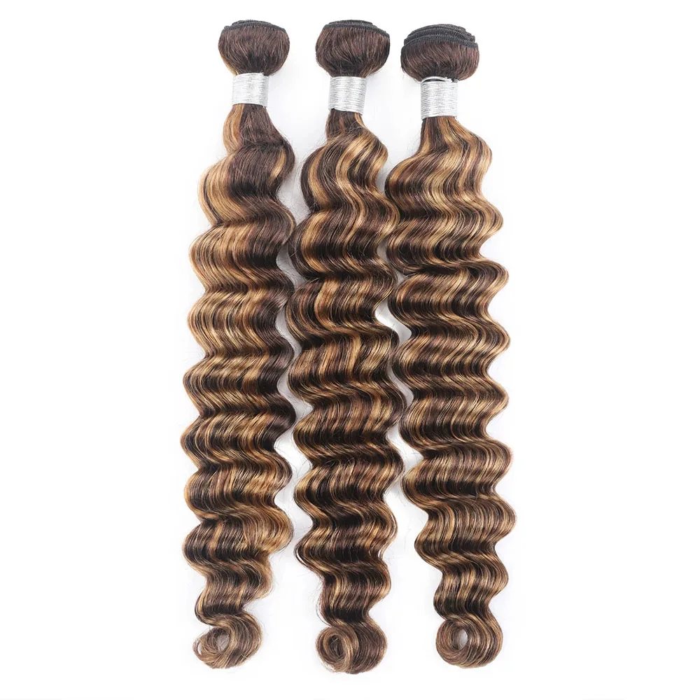 Extensiones de cabello humano con cierre, mechones de ondas profundas y sueltas con cierre, color marrón, rubio miel degradado