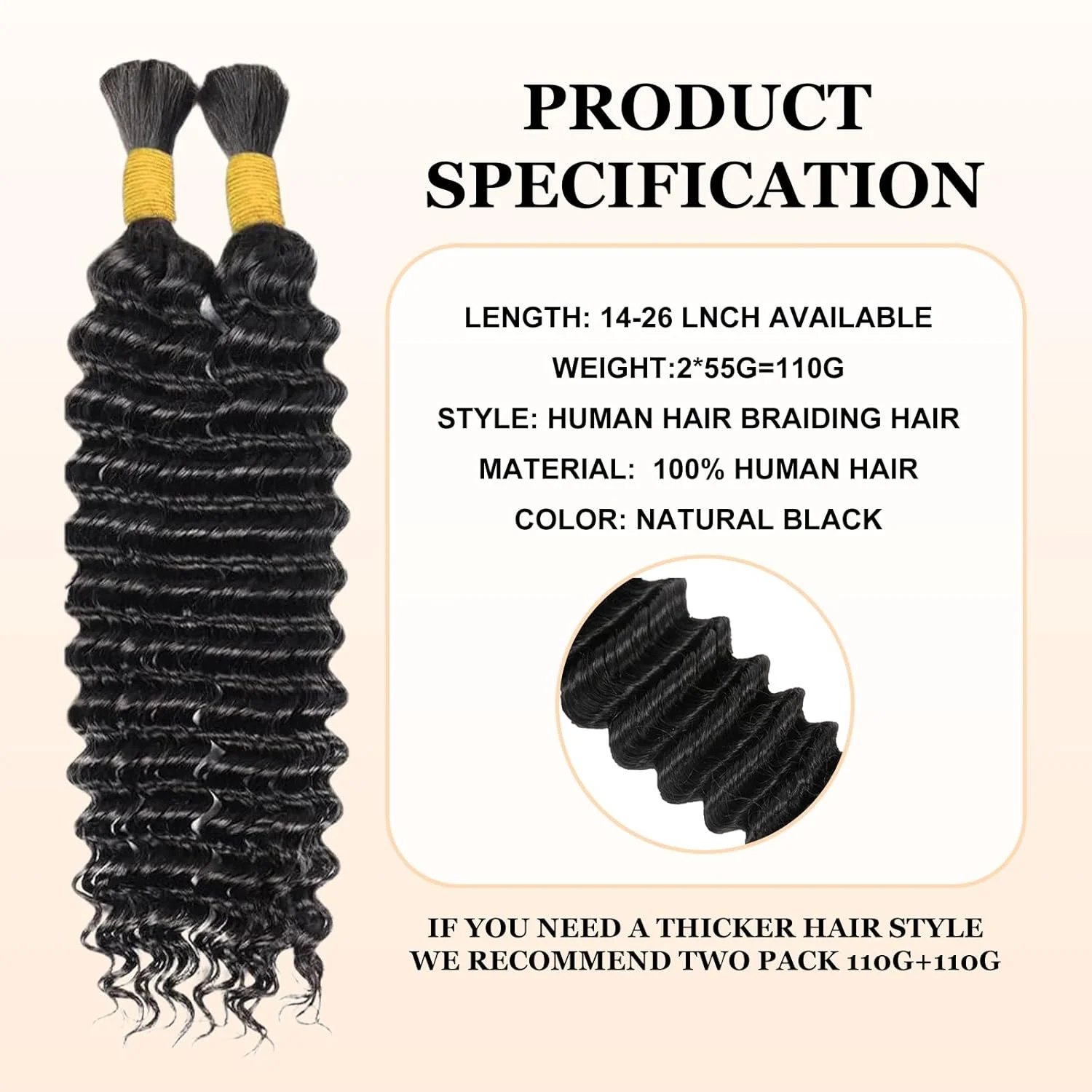 تجديل الشعر البشري موجة عميقة السائبة الشعر البشري للتضفير 20 بوصة لا لحمة 110 جرام 2 حزم 100% البرازيلي شعر بشري لعذراء