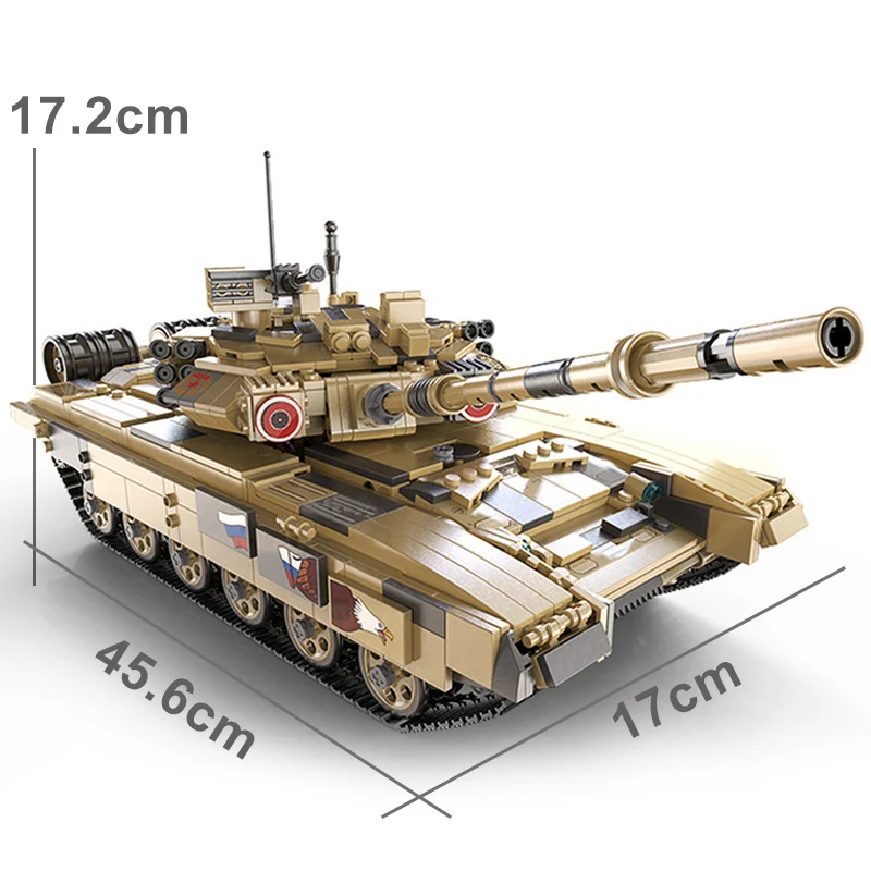 Military Tank 1722Pcs T90 Main Battle Tank Model Building Blocks WW2 Army Weapons Soldier Police Bricks MOC Toys Kids Adult Gift